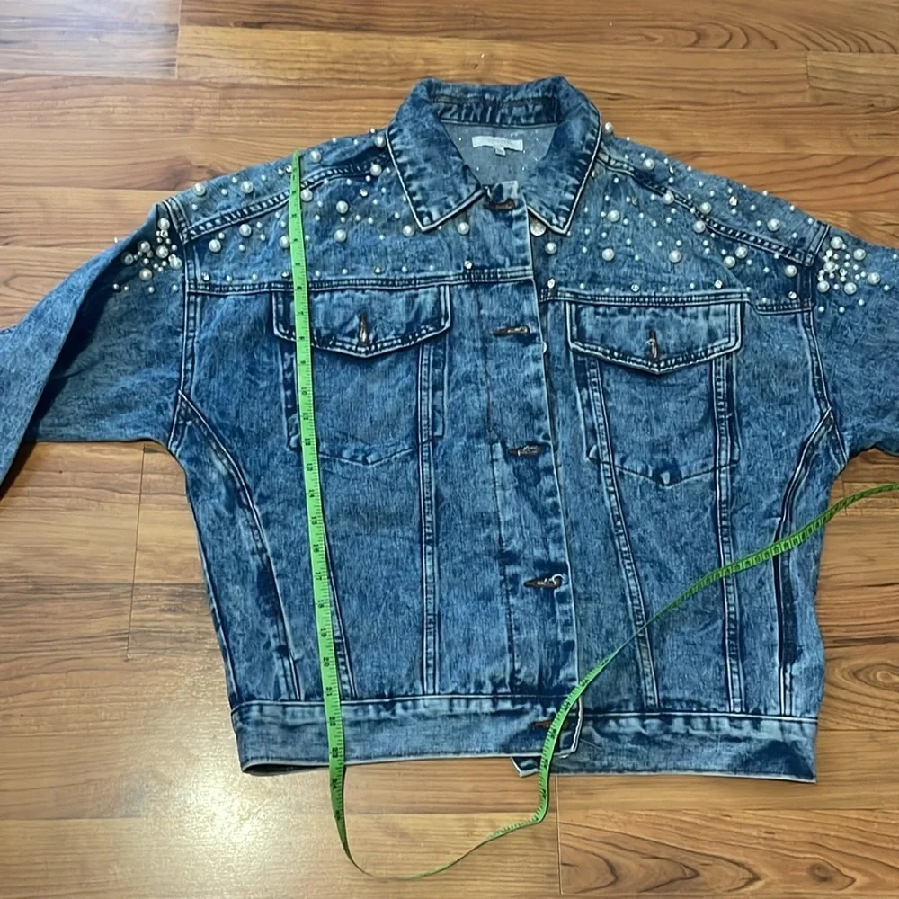 Veveret Pearl Rhinestones Denim Button Down Oversized Jacket Size large - Picture 7 of 10